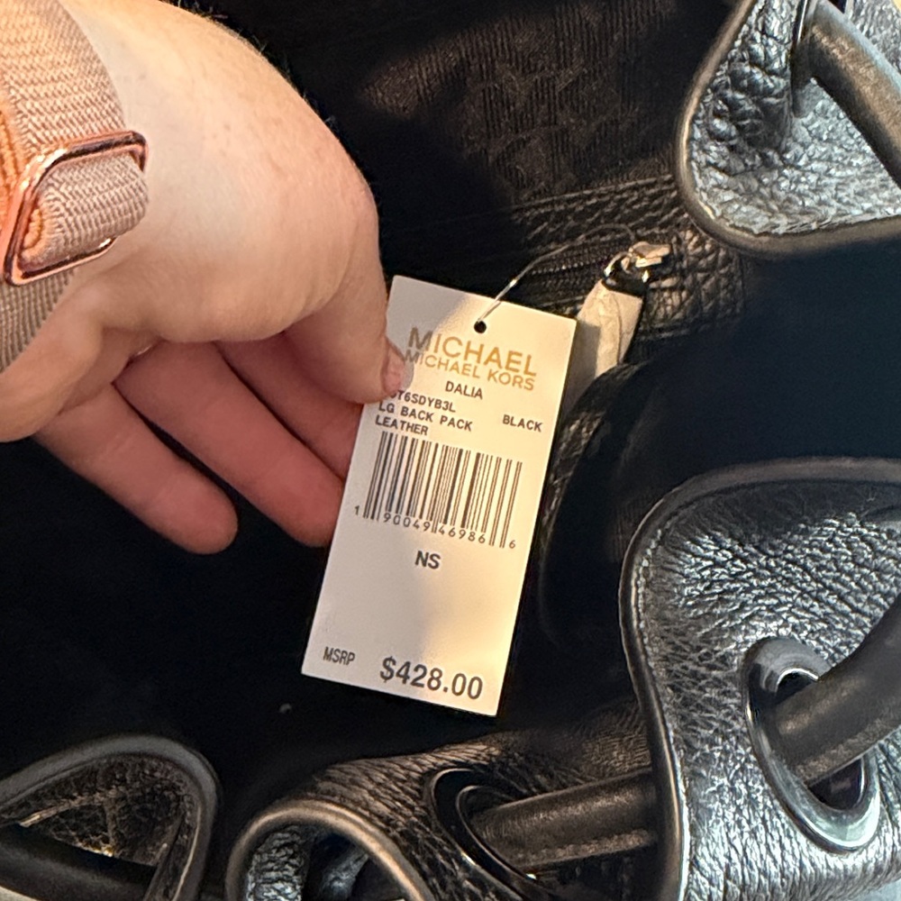 Michael Kors Black Dalia Pebbled Leather Drawstring Backpack - Picture 5 of 8